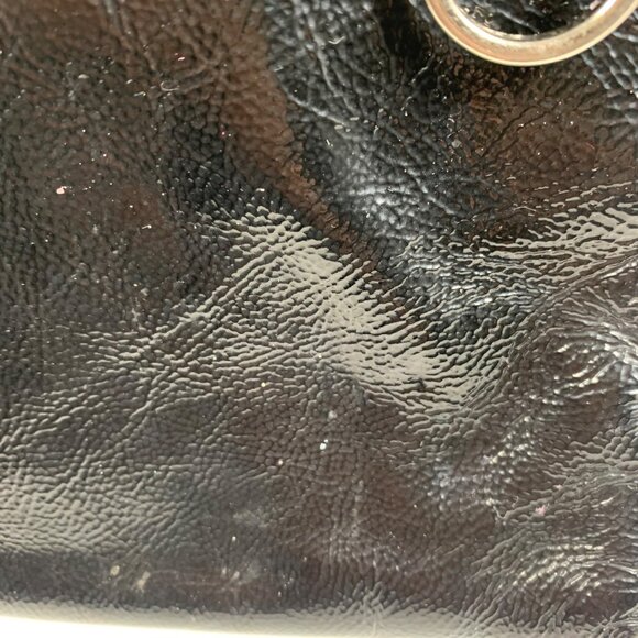 COACH Poppy Black Patent Leather Pleated Clutch Hand Bag Purse Cheetah Liner - Picture 13 of 13